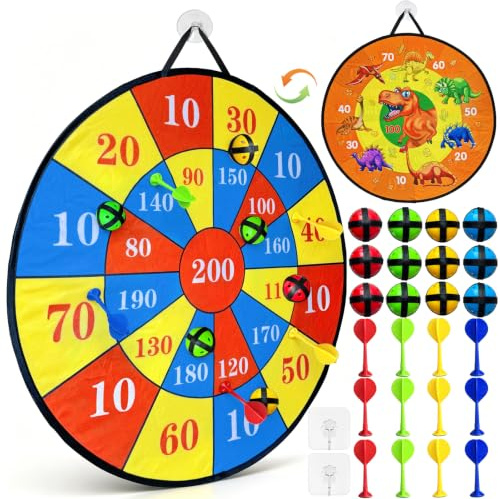 Kulveanju darttavla barn kastspel utomhus – 66 cm barn dubbelsidig lek med 12 kardborreband och 12 darts, födelsedag jul presenter barnspel från 3 år, för familjefest trädgård inomhus