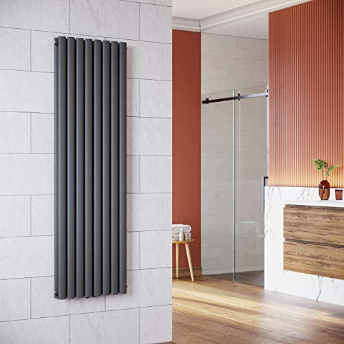 ELEGANT Design Heizkörper Modern Röhren 1600x472mm Anthrazit Vertikal Oval Paneelheizkörper Mittelanschluss Doppellagig