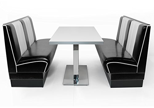 möbelland24 American Diner Set schwarz Viber 2X Sitzbank 120cm + Diner Tisch