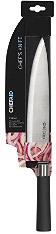 Chef Aid Stainless Steel Chef's Knife, 9 Inch (23 cm) – Soft Grip Handle, Curved Blade for Dicing & Chopping, Handwashing Recommended