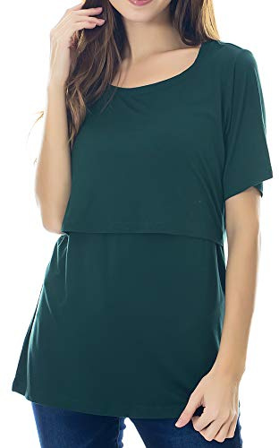 Smallshow Top per Allattamento a Maniche Corta da Donna Camicia Allattamento al Seno M Deep Green