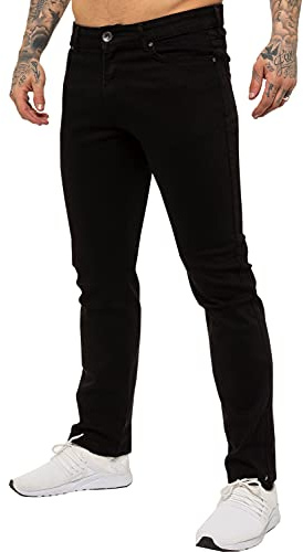 KZ127 Enzo Mens Straight Leg Stretch Jeans Basic Work Denim Pants Big Tall All Waists Black 32W / 32L