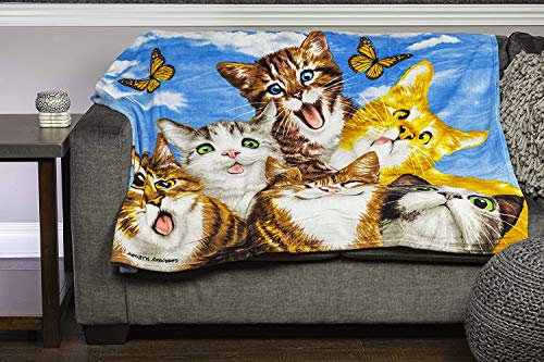 Woisttop Coperta in pile di flanella per bambini, con gattini, per divano, camera da letto, leggera e soffice, ultra accogliente, decorativa per la casa, aria condizionata