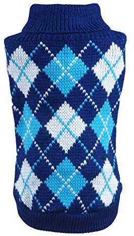 Caldo maglioncino per Cani Motivo Geometrico, Maglioni Invernali per Maglia per Piccolo cane Chihuahua Yorkshire Argyle Cappotto veste Abbigliamento per Animale Domestico di Taglia Piccola Blu XXL