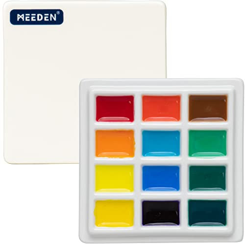 MEEDEN Keramik Aquarellpalette mit Deckel, 12-fach weißes Porzellan Mischtablett, Künstler Malpalette mit Deckel, quadratische Maltablett Paletten für Aquarell Gouache Acrylmalerei