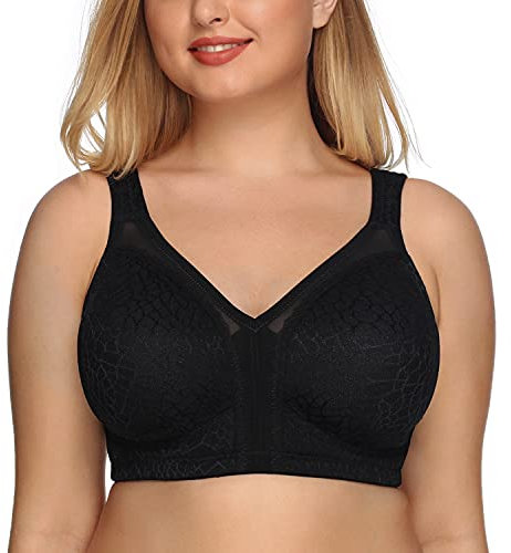 DotVol Reggiseno Base in Pizzo e Taglia Grossa Coppa Completa Non Schiuma Reggiseno Senza Fili Nero 7E