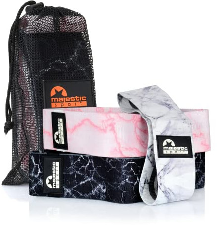 MAJESTIC SPORT Booty Band Set, 3X Stärken & Längen, 3X Designs - Inkl. Tragebeutel (Hip Bands, Fitnessbänder, Trainingsbänder)