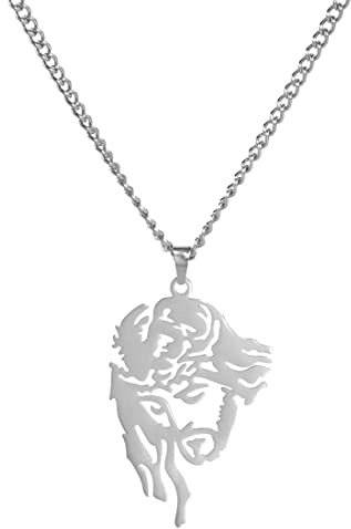 EUEAVAN Collana con ciondolo a forma di testa di Gesù Cristo cava, religioso, cristiano, con croce e preghiera, in acciaio inox, gioielli da uomo e donna