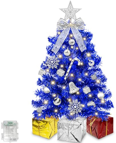 Timer - 24 Inch/2 FT Blue Tabletop Christmas Tree with Lights 8 Modes