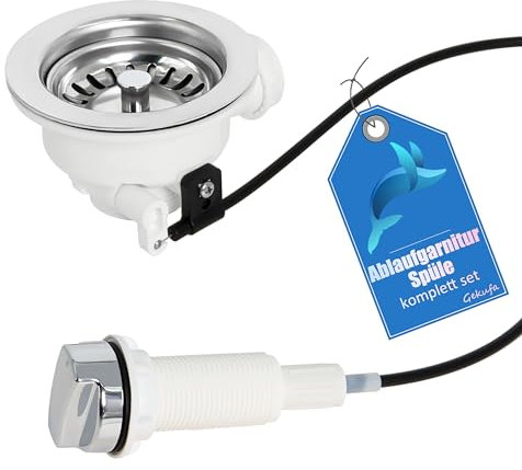 Gekufa Drain Fitting Sink with Rope Rotary Eccentric, Strainer Basket Eccentric Valve - G1-1/2 Inch - Diameter 114 mm for Sink / Dishwasher