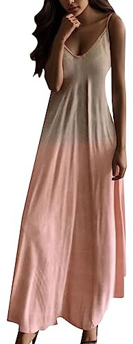 Générique 2024 - Camisole Sleeveless Tank Casual Kleid für Frauen V-Ausschnitt Lang Maxi Print Damenkleid Hemdkleid, Rosa, XXL
