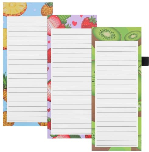 Thboxes 3 Pack Magnetic Shopping List Pad for Fridge, Fruit Style, 21 X 9cm | 180 Tear-Off Sheets Total, Thick Paper, Full Magnetic Back, with Pen Loop, for Lists, Notes and Meal Planning