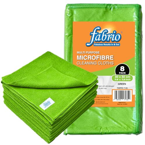FABRIO 8 panni in microfibra, 30 x 30 cm, ultra morbidi, privi di lanugine, super assorbenti per cucina, auto, vetro e pulizia multi-superficie, colore verde