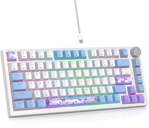 SbocKeeb V400 Gamingtangentbord 75 procent Hot-Swappable, 75% Trådbundet Mekaniskt RGB Tangentbord med Packning och Ljudabsorberande Kuddar Programmerbar Amerikansk QWERTY för Mac/Win