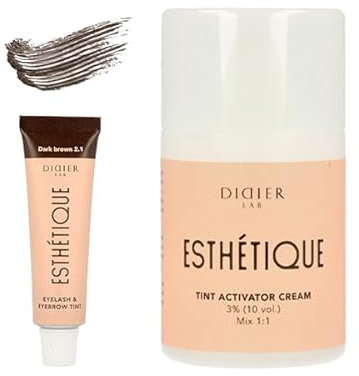 DIDIER LAB Esthétique Kit Teinture Sourcils et Cils Brun Foncé avec Crème Oxydante – Résistant au frottement et à l'eau – Résultats jusqu'à 6 semaines – Kit de Coloration Sourcil et Cils 2en1 – 2 pcs