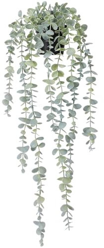 RIOFOGO Künstliche Pflanze Hängend, Eukalyptus Künstliche Hängepflanzen,Hängepflanze Künstlich wie echt für Wand, Zimmer, Zuhause, Innen- und Außenbereich, Regaldekoration
