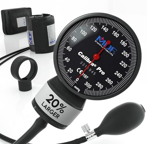 MDF Instruments, Sfigmomanometro Aneroide Calibra Pro con Quadrante XL, Protezione Antiurto e Bracciale Adulto, Calibrazione a Vita, Quadrante Nero, Bracciale Nero, MDF808B11