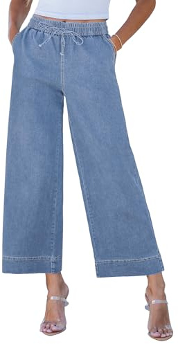 luvamia Womens Wide Leg Jeans Elastic Waist Wide Legged Pants for Women Pants for Women Trendy Cody Blue X-Large Fits Size 16 / Size 18