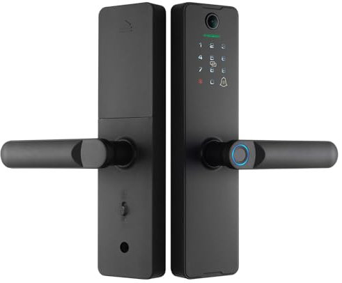 Smart Dörrlås med Kamera och Dörrklocka, WiFi Keyless Entry Door Lock Handle Biometriskt Fingeravtryck Lösenord IC Kort App Lås Upp Elektroniska Dörrlås för Ytterdörr Sovrum