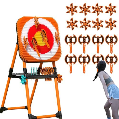 Ensemble de Lancer de haches et de fléchettes - Jeu de Plein air dans la Cour avec Rangement Pliable, 8 haches et 8 fléchettes - Activités de fête de Jardin pour Le Plaisir en Famille