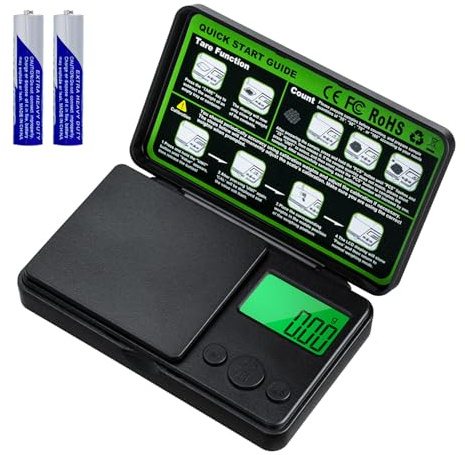 Mcbazel Báscula de Bolsillo 500g/0.01g Alta Precisión, Báscula Digital Multifuncional Mini con Pantalla LCD, Tara, Conteo, 7 Unidades de Peso para Joyería, Especias, Café, Laboratorio