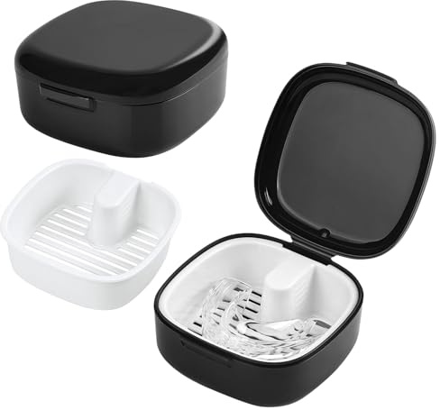 Flintronic Caja de Prótesis con Colador, Caja Ferula Dental, caja de Baño de Dentadura Dental, cubierta Portátil para caja para Dentaduras, Funda Ferula dental para Guardar y Limpiar Dientes Postizos