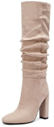 Botas Mujer Holgadas Altas hasta La Rodilla Tacón Grueso Punta Redonda Ante Botines Plantilla Acolchada Noche Fiesta Baile Casual Elegantes Duraderos,Apricot,43 EU