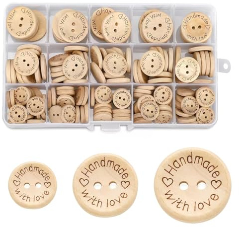 150 Pcs Wooden Buttons, Natural Wooden Button Cardigans Knitting Handmade Buttons 15/20/25 mm for DIY Sewing Craft Decorations