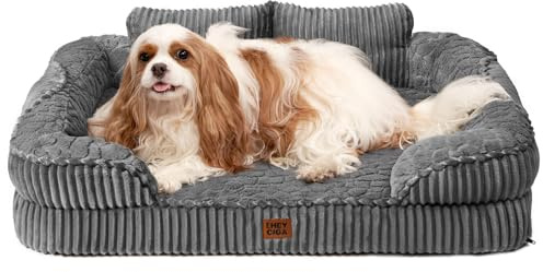 EHEYCIGA Cama Perro Ortopédica Grande 91x68 cm, Sofá Cama con Respaldo Alto, Colchón Perro Viscoelastica Impermeable, Funda Lavable, Gris