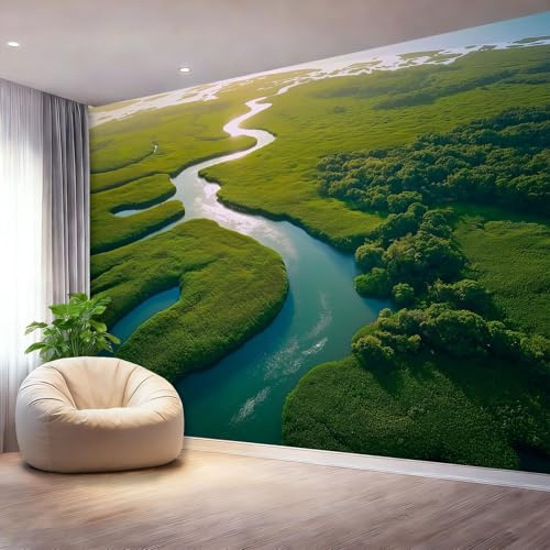 Papel tapiz fotográfico 250 x 175 cm Revestimiento de paredes decoración de salón Diseño Humedal Natural Selva para dormitorio, sala de estar, papel tapiz no tejido, decoración de pared, Verde