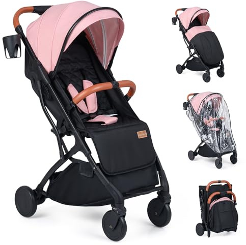 COSTWAY Kinderwagen klappbar mit Regenschutz, Reisebuggy mit verstellbarem Rückenlehne, Fußstütze, Verdeck & Griff, Babywagen mit Liegefunktion, Buggy für Baby bis 3 Jahren, 15 kg belastbar (Rosa)