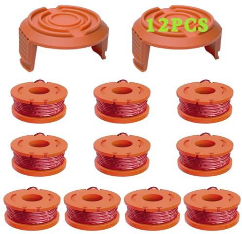 Gucass 12 Pezzi Filo Tagliabordi Bobina Adattoper per Worx da 20 V Tagliabordi, Ø1.65mm e 3.0m, Sostituzione Rocchetto Filo Tagliabordi, Bobine di Ricambio(10 Bobine Tagliaerba+ 2 Copertura Bobina)