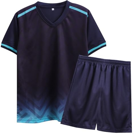 Set da calcio per bambini, abbigliamento sportivo ad asciugatura rapida, per ragazzi, tuta da calcio, maglietta e pantaloncini, blu reale, 7-8 Anni