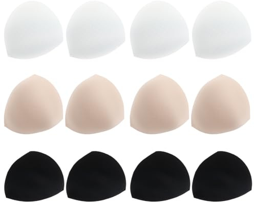 LALAFINA Almohadillas Triangulares para Sujetador Talla S, 6 Pares Esponja Transpirable, Colores Negro Blanco Piel, Insertos Absorbentes para Pecho Mujer, Accesorio Cómodo y Reutilizable