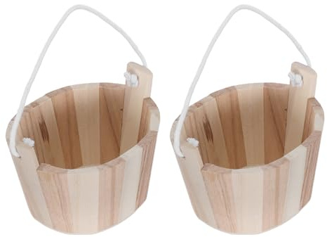 NIYANGLE Deux Petits Seaux en Bois pour Sel de Bain, 2 Pièces, Style Sauna | Bois , Format Portable de 5 Pouces, Anse Corde, Rangement Décoratif pour Soins Personnels