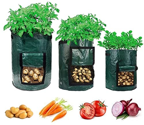 Walmeck PE-planteringspåse med Andningsbart Fönster för Odling Av Grönsaker Potatistomater, 2-pack Trädgårdsodlingspåse (5 liter 23x28cm)