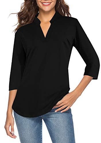 CEASIKERY - Blusa de Mujer con Mangas 3/4 Cuello de V Casual Camisa