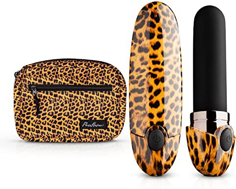 Panthra Vibratore Rossetto Asha, Vibratore Leopardo, Mini Vibratore per Donna, Mini Vibratore Impermeabile inclusivo Marsupio Coordinato, Leopardato