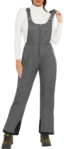 GEMYSE Donna Pantaloni da Sci Invernali Impermeabili con Bretelle Regolabili Salopette Neve Tuta Snowboard(Grigio Medio Puro,XL)