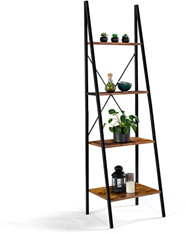 IDMarket - Etagère échelle 4 Niveaux Hawkins Bois foncé Design Industriel 170 cm