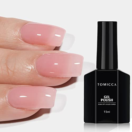 TOMICCA Jelly Gel Polish - 15ml Sheer Pink Translucent Nail Polish for French Manicure, Soak Off UV/LED Natural Look for Home Salon & DIY Nail Art