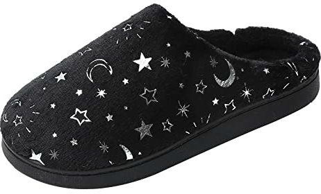 JOMIX Zapatillas Casa Mujer de Felpa Pantuflas con Estampado de Estrella y Luna Peluche Suave Cómoda Invierno Otoño Interior Exterior