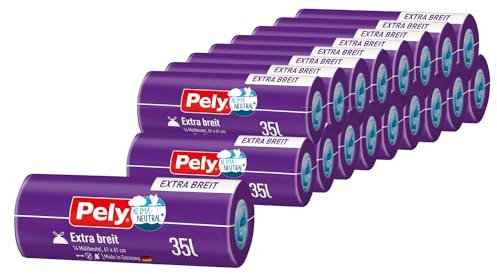 Pely Zugband Müllbeutel Anti Geruch 35 Liter extra breit - Vorteilspack 19 x 14 Stück, für die Entsorgung von Restmüll