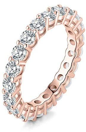 JewelryPalace 2,2ct Rundslipad Zirkonia Ring För Damer, Vigselringar Silver 925 Vigselringar Stapelring Evighetsring Ringband Smal, Ringuppsättning Smycken Roséguld 57