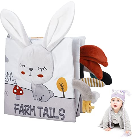 Firtink Baby Books, Soft Crinkle Cloth Sensory Toy High Contrast Soft Book, Fabric Touch and Feel Activity Early Development Toy Infant Boy Girl Shower Present (Rabbit)