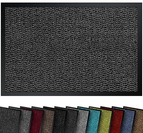 comflor Hochwertige Fußmatte Grau-Schwarz 60x90 groß für Innen & Außen - Schmutzfangmatte rutschfest, waschbar & wetterfest - Fussmatte für Eingangsbereich & Aussenbereich - Läufer Flur dünn