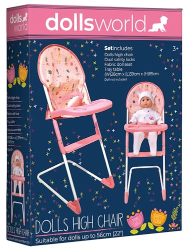 Dolls World from Peterkin | Folding high chair, suitable for dolls up to 56cm (22) | High chair measures 33 x 26 x 60cm | Dolls & Accessories | Ages 3+