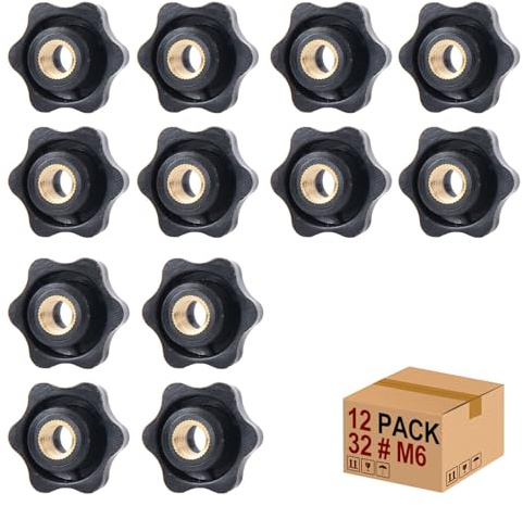 Star Grip Mutter Star Nuts 12 stycken Invändig gänga Klämknopp Greppmuttrar Räfflad mutter Spännmutter genom hål Star Head för för verktygsmaskin, maskin(6x32mm)