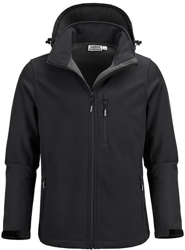 Outdoor Ventures Softshelljacke Herren Wasserdicht Atmungsaktiv, Fleece Jacke mit Abnehmbare Kapuze Winddichte Stehkragen Freizeitjacke für Wandern Fahrrad Camping Schwarz 4XL