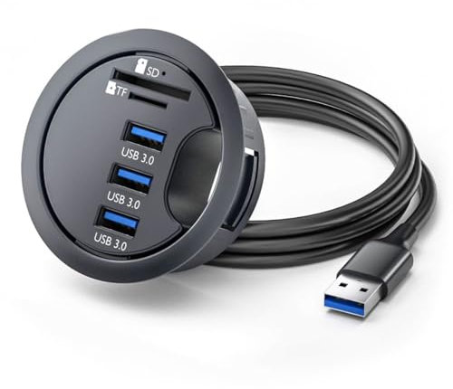 CY USB 3.0 Hub Carte son AUX 3 ports USB 60 mm Œillet de bureau Splitter Station d'accueil Casque Micro Interface audio pour PC de bureau